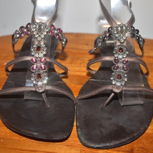 $448 Stuart Weitzman Bronze Bejeweled Gladiator Shoes Sandals 8.5 - Picture 5 of 6